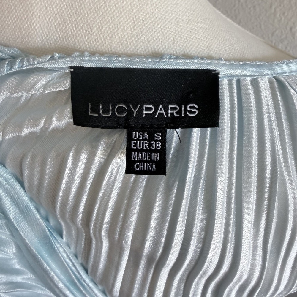 Lucy Paris Blue Tie Dye Plissé Wrap Top Button Front Boho Balloon‎ Sleeve Small - Picture 8 of 8